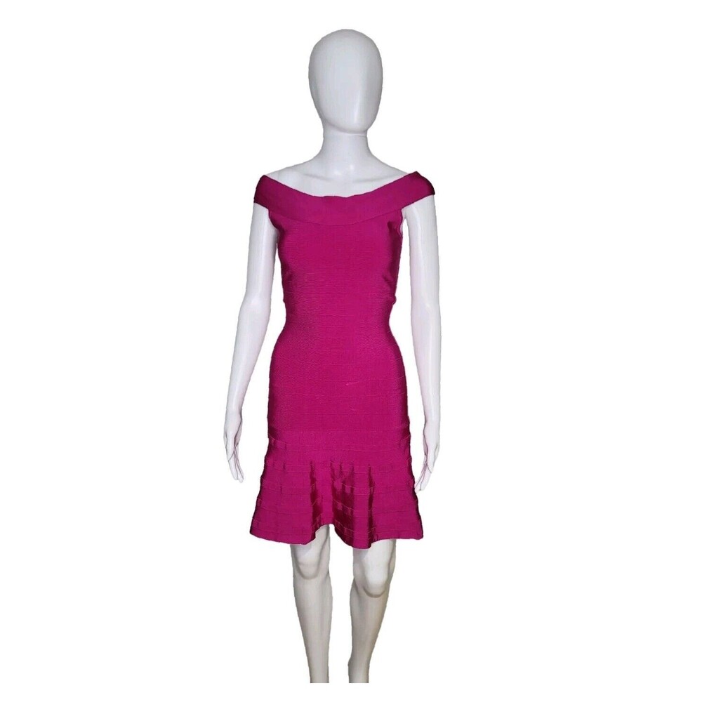 Guess By Marciano Stretch Bandage Fit Flare Bodycon Mini Dress Pink Rose Small